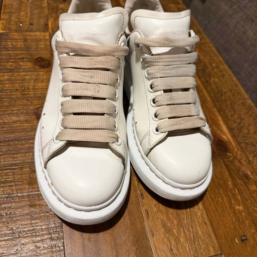 Alexander McQueen Oversized Leather Sneakers White with Pink Suede Heal Tab